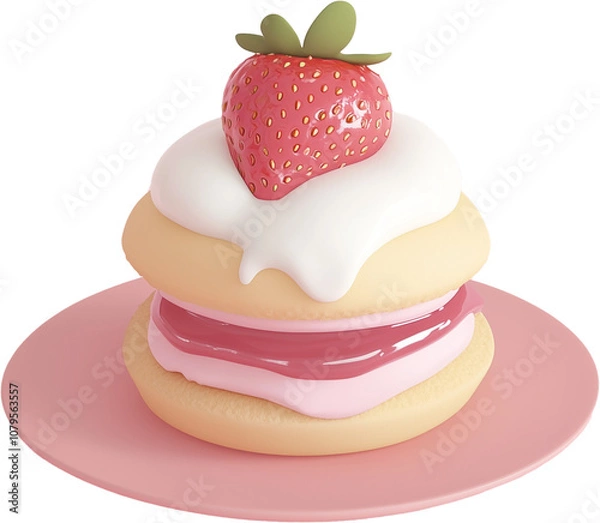 Fototapeta Delicious layered dessert featuring cream, strawberry, and fruit filling on a pink plate