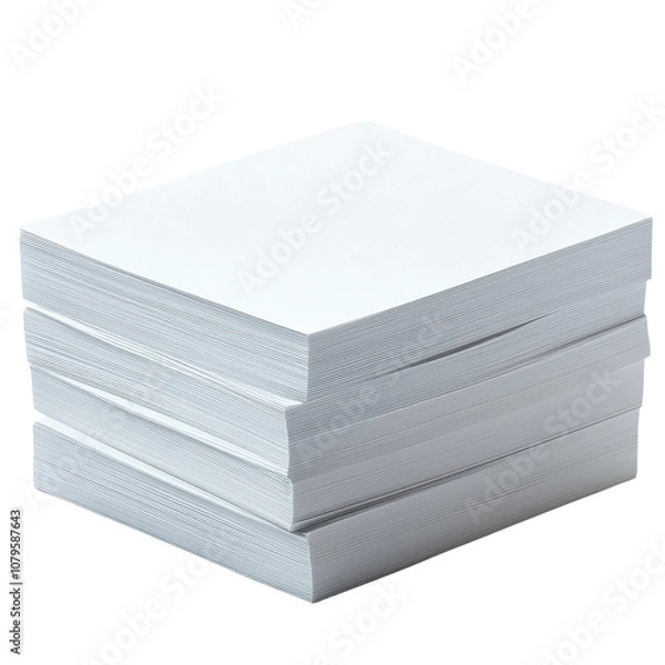 Fototapeta stack of blank white paper sheets neatly arranged, ideal for various printing and crafting needs. This versatile paper can be used for office tasks, art projects, or note taking