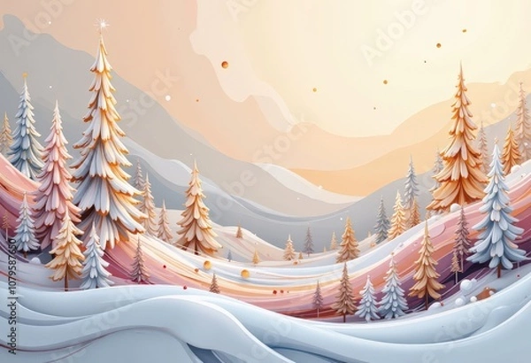 Fototapeta Warm Abstract Christmas Card: Cozy Winter Evening with Japanese-Inspired Patterns and Soft Pastels. 和風要素を取り入れた温かみのある抽象クリスマスカード：柔らかなパステルカラーの冬の夕暮れ。