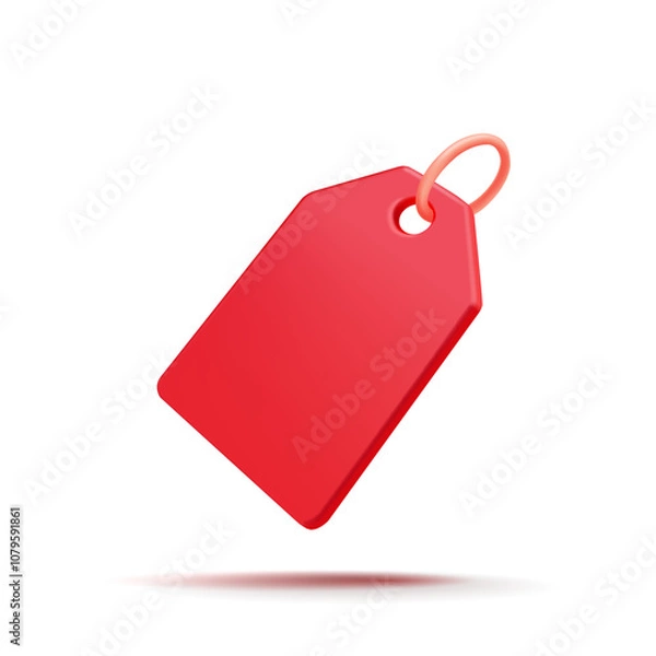Obraz Red price tag, 3D. Realistic price tag icon for deals, offers, sales, and new items. Label. Marketing and sales of goods. Vector illustration.