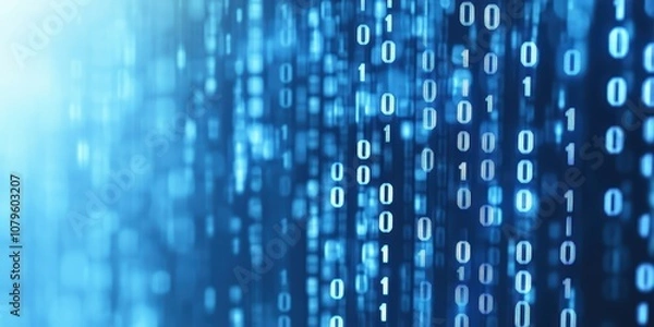 Obraz Futuristic Blue Digital Matrix with Cascading Binary Code Representing Data Flow and Technology Advancements in a Cyber Environment