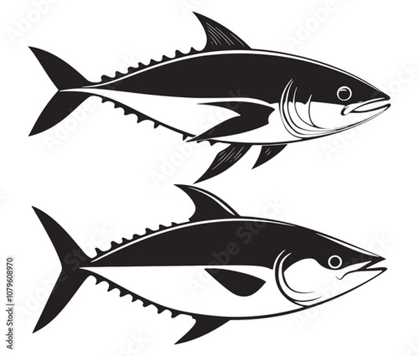 Fototapeta Sea cod fish on a white background, Tuna fish silhouette vector illustration, Sea fish silhouette icon