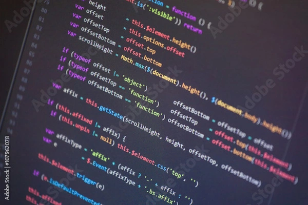Fototapeta Kolorowy kod PHP i kod HTML na monitor.