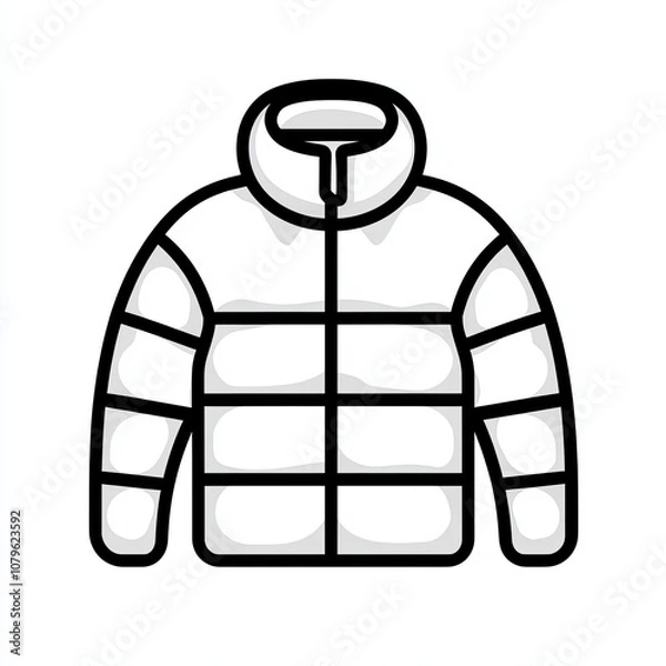 Fototapeta This design showcases a simple line art representation of a puffer jacket, highlighting its unique quilted structure against a white backdrop