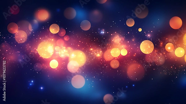Fototapeta Abstract background featuring bokeh yellow lights with sparkling circles 