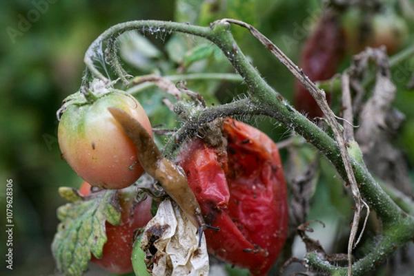 Fototapeta Fungal dangerous diseases of tomatoes, which affects representatives of nightshade especially potatoes. This disease is caused by pathogenic organisms position between fungi and protozoa gray spot