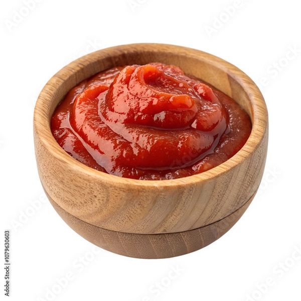 Obraz tomato sauce in a wooden bowl  isolated on transparent background, PNG
