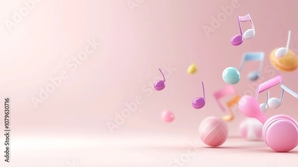 Fototapeta Colorful 3D Music Notes in Soft Background