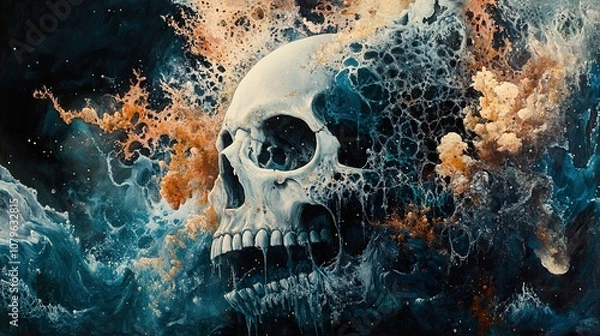 Fototapeta Abstract Skull in a Cosmic Sea: A Surreal and Intricate Artwork