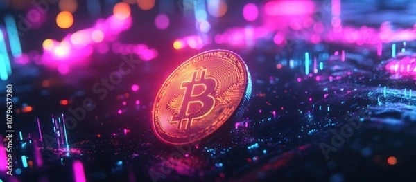 Fototapeta Bitcoin in a Futuristic Digital World
