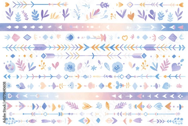 Fototapeta パステルカラーの矢とハートのパターン