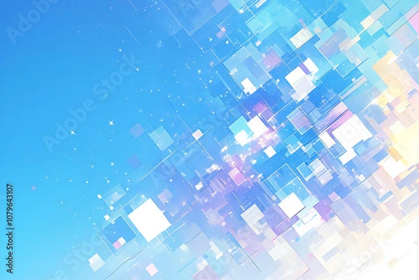Obraz 青空に舞う透明なキューブ