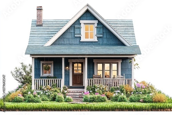 Fototapeta A house in the traditional cottage style, isolated on white. Generative Ai