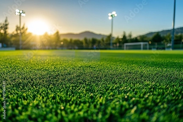 Obraz A soccer pitch with a bright green lawn. Generative Ai