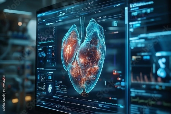 Obraz A virtual holographic interface for healthcare in the future. Generative Ai