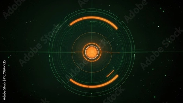 Fototapeta Economic Growth and Climate Change concept. Abstract digital design featuring concentric circles and glowing elements, creating a modern, high-tech visual against a dark background.