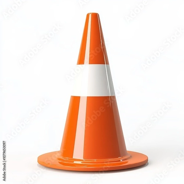 Fototapeta Orange Traffic Cone 3D Illustration Isolated on White Background