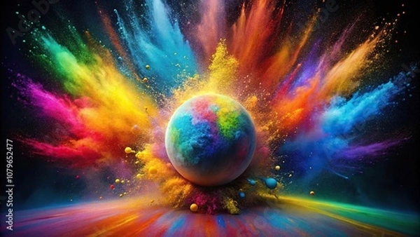 Fototapeta Colorful abstract background with exploding rainbow powder paint sphere