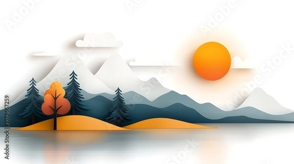Fototapeta Majestic mountainous landscape with vibrant sunset silhouette creating a serene and peaceful natural scene