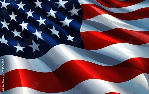 Fototapeta A vibrant and high-quality 2D animated American flag background for video, with a cartoon style. 