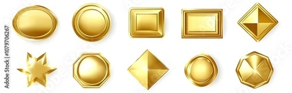 Fototapeta Gold buttons various geometric shapes with frames 