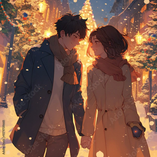 Obraz クリスマスにデートをするカップル