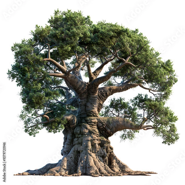 Fototapeta A baobab tree with a thick trunk isolated on a transparent background