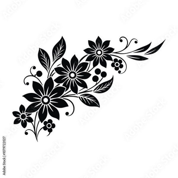Fototapeta Floral Corner Art silhouette vector on a white background
