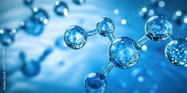 Fototapeta Abstract Creative Pattern Featuring a Blue Molecular Structure Against a Blue Serum Background, Representing Biological and Medical Concepts. This Design Showcases DNA Models and Scientific Molecules,