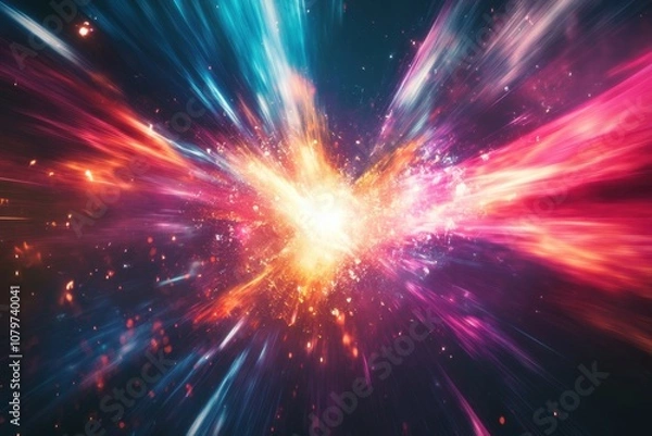 Fototapeta Explosive energy blast with intense light, vibrant colors, and dynamic shapes, ideal for dramatic visuals and high-energy designs, visually captivating and powerful impact 