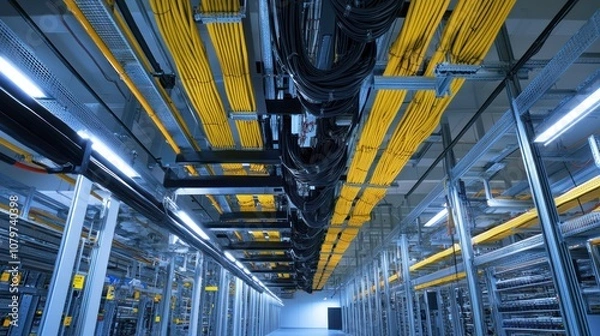 Fototapeta Server Room with Yellow Cables