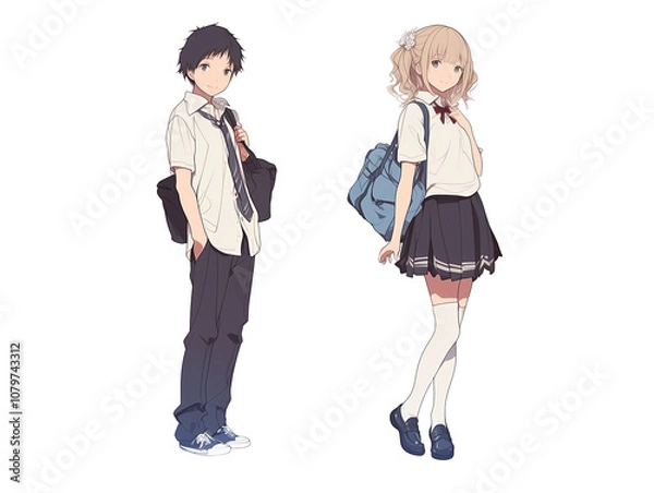 Fototapeta 日本の高校生（男女）