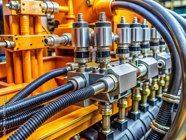 Obraz Modern engineering marvels: Hydraulics captured in intimate detail.