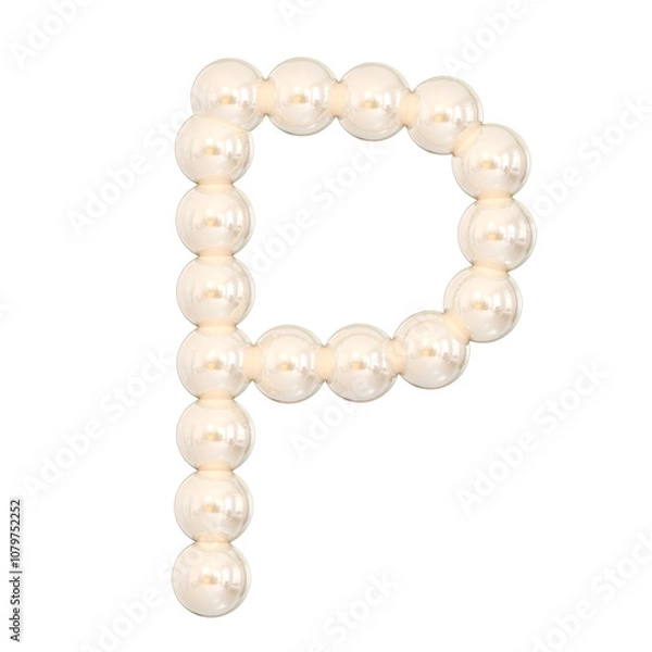 Obraz 3D P Pearl Font with Elegant Glossy Design