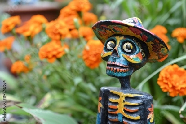 Fototapeta Day of the Dead Skeleton Figure in a Garden