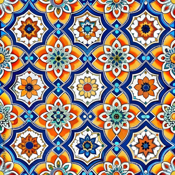 Fototapeta Exotic Classic Moroccan Seamless Pattern in Vibrant Colors. Perfect for: Moroccan festivals, cultural celebrations, exotic-themed parties