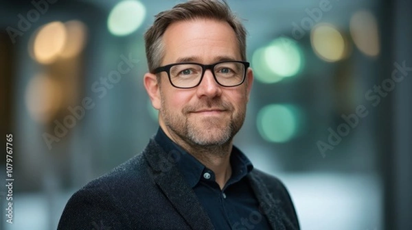 Obraz Confident businessman with glasses and beard looking at camera