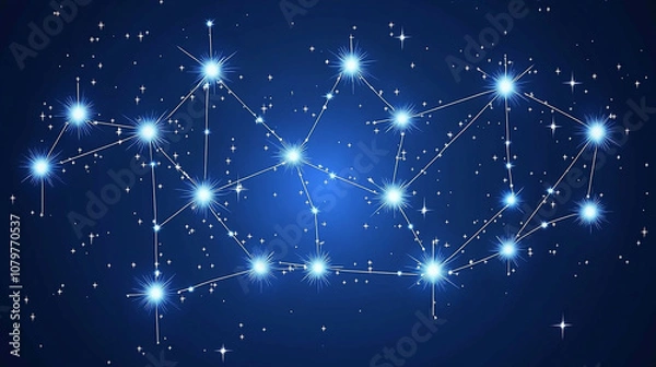 Fototapeta Abstract constellation of stars and lines on a dark blue background.