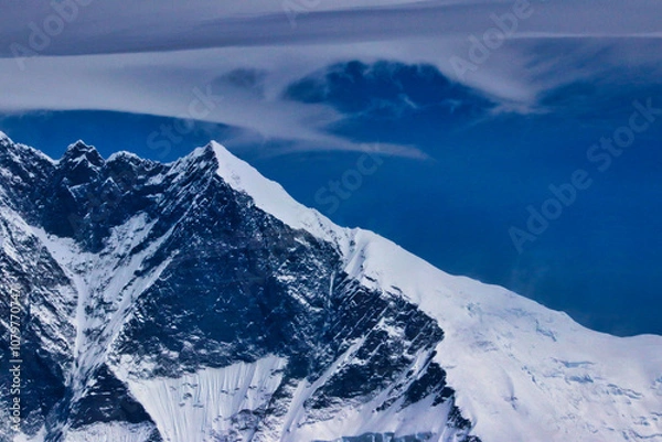 Fototapeta View of Lhotse Shar summit,8383 m, and its south eastern ridge line seen from Mera Peak summit,6461 m,Mera Peak Expedition,Nepal 