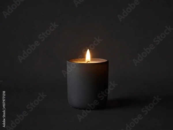 Fototapeta A single candle flame flickers softly in a dark setting, creating a warm ambiance.