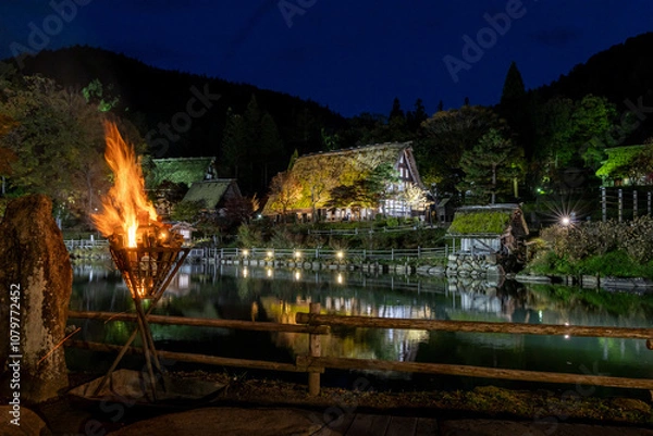Fototapeta 飛騨民俗村 飛騨の里 秋のライトアップ 岐阜県高山市