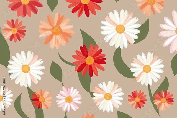 Fototapeta Vibrant Daisy Flowers with Whimsical Petals on Gentle Background for Graphic Design Projects