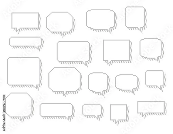 Fototapeta ドット絵の吹き出し　セット　灰色　ストライプ影あり