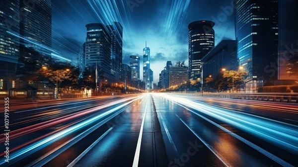 Fototapeta Cityscape with Light Trails