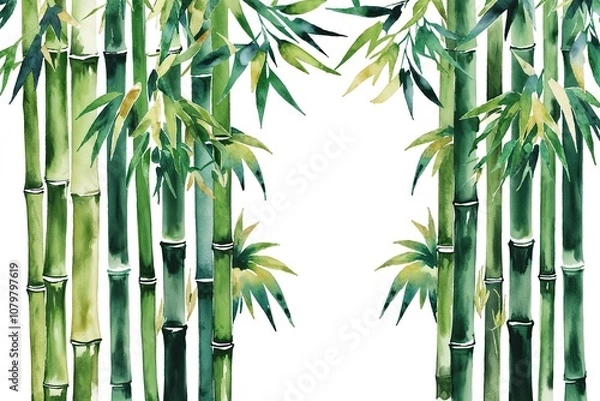 Fototapeta Aesthetic Bamboo Watercolor Art with Unique Cut-Out Design Elements for Home Decor