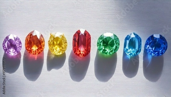 Obraz 横に並ぶ輝きを放つ宝石 ルビー サファイア ダイヤモンド ジュエル エメラルド