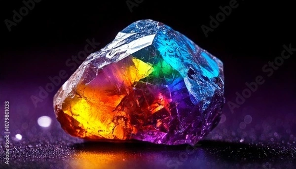 Fototapeta 虹色に輝く高価で神秘的な原石 宝石 七色