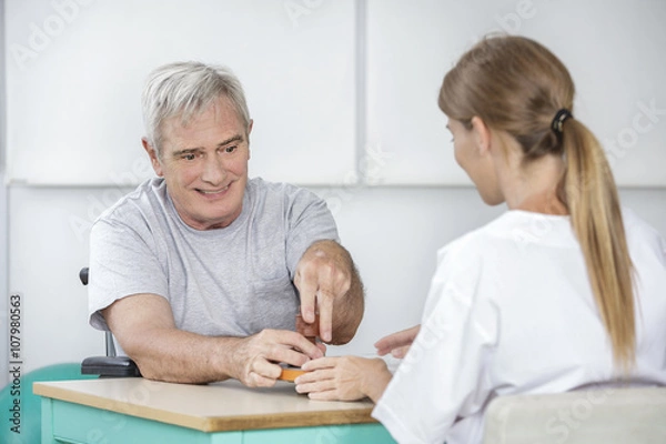Obraz Senior with playing blocks and cones