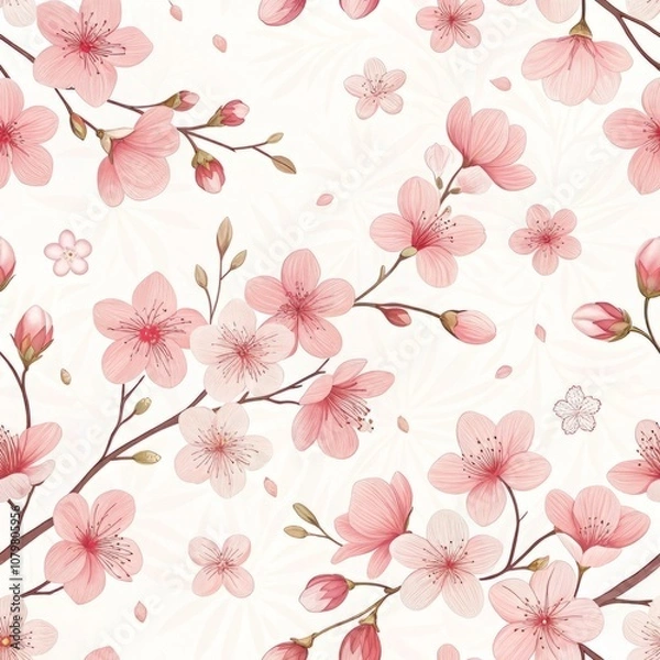 Obraz Swaying Sakura Blossom Seamless Pattern