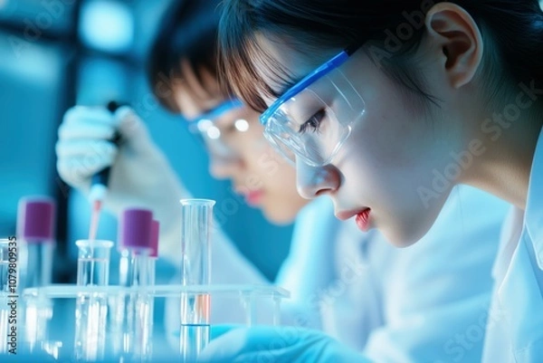 Obraz 大学の研究室で実験をする女子大生